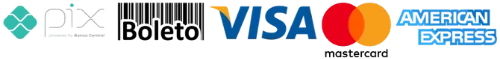 Formas de pagamento aceitas: Visa, Mastercard, Elo, American Express, Pix e Boleto